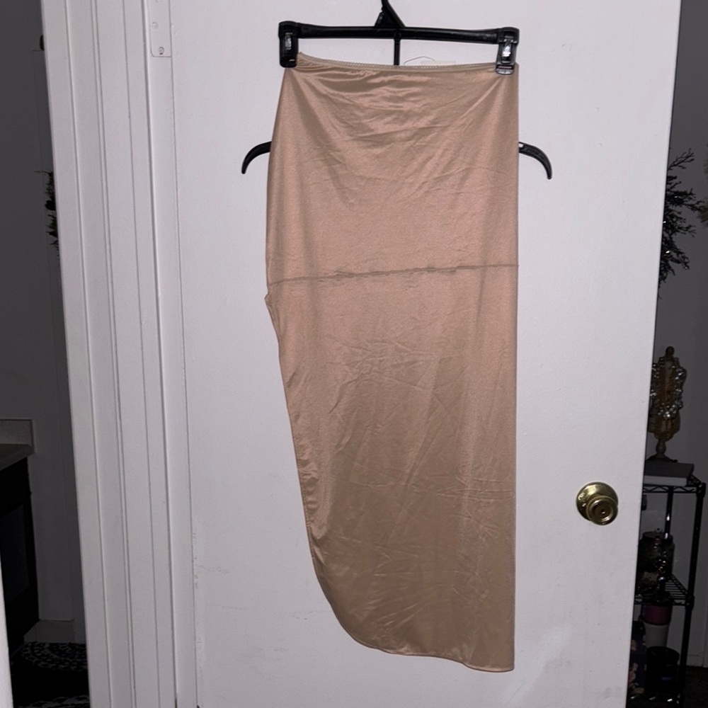 David's Bridal Tan Asymmetrical Midi Slip with Side Split